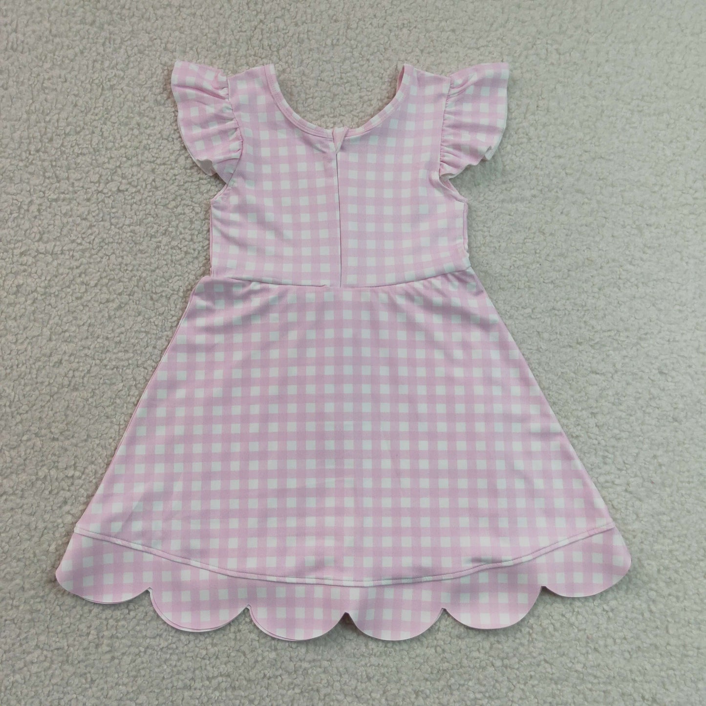 Baby Girls Pink Checked Yoga Active Short Scallop Knee Length Dresses