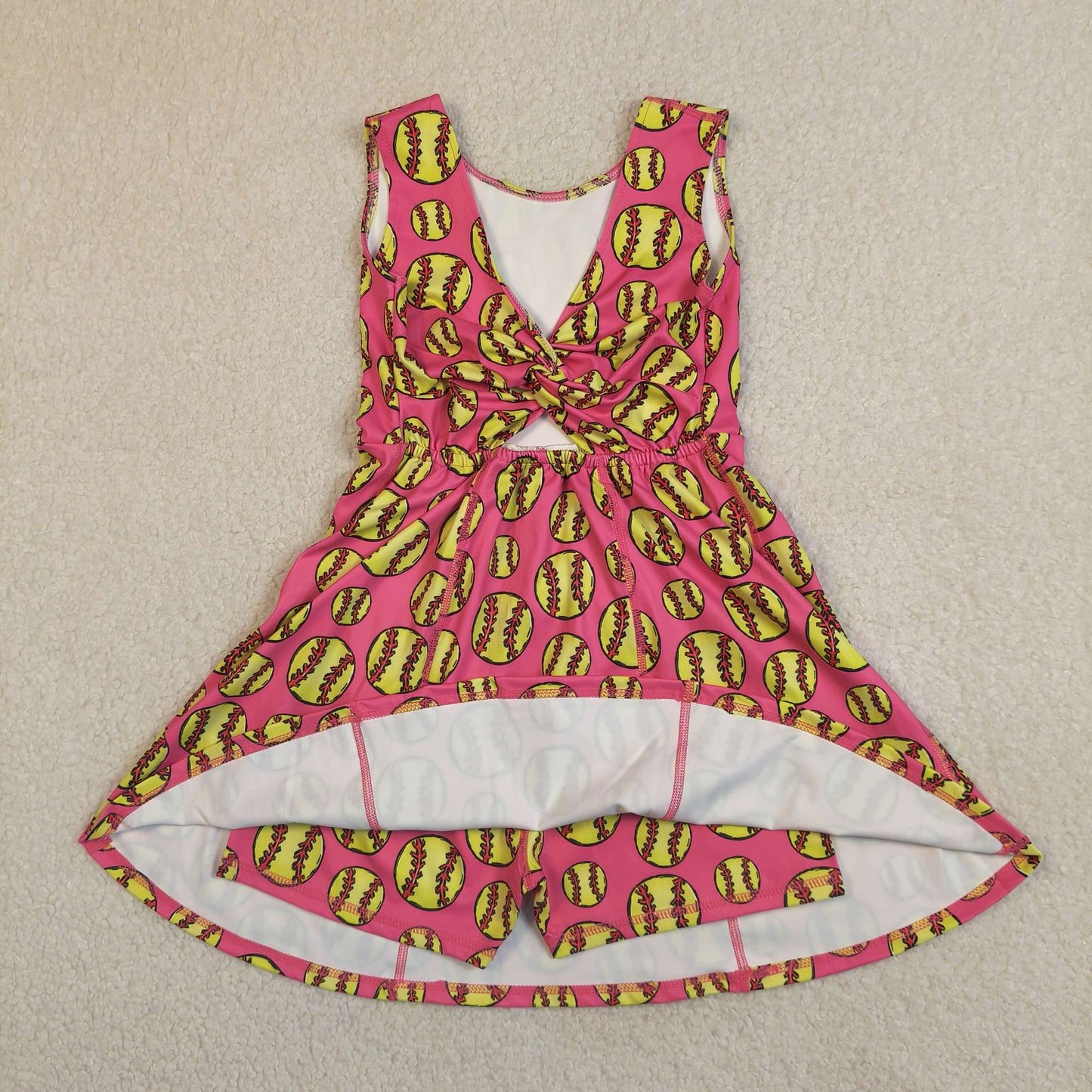 Baby Girls Sleeveless Softballs Team Yoga Active Shorts Knee Length Dress