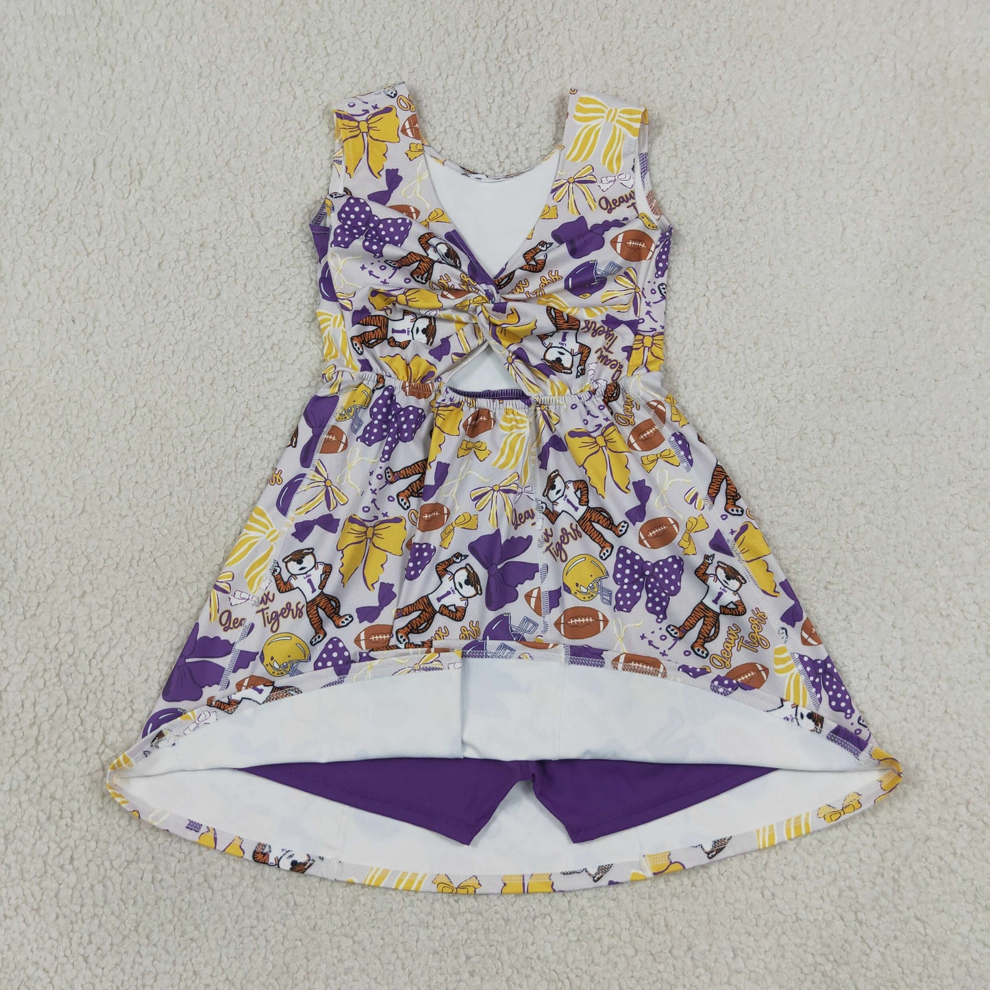 Baby Girls Footballs Bows Tigers Team Yoga Active Shorts Knee Length Dresses