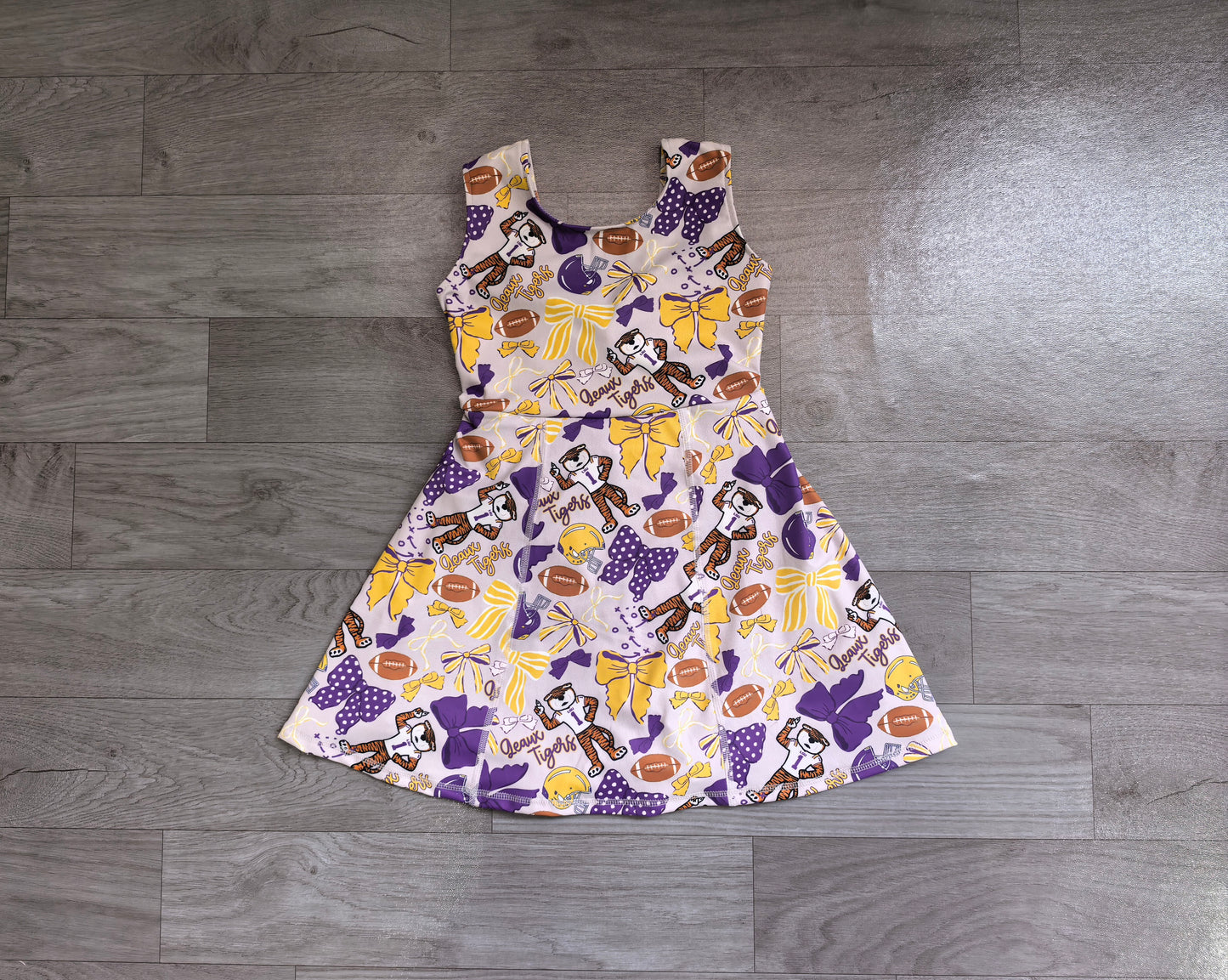 Baby Girls Footballs Bows Tigers Team Yoga Active Shorts Knee Length Dresses Preorder