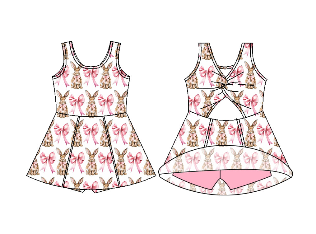 Baby Girls Sleeveless Bows Rabbits Easter Yoga Active Shorts Knee Length Dress Preorder