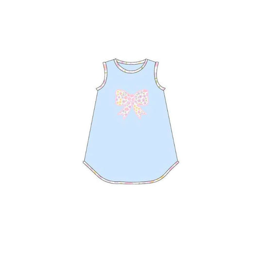 Baby Girls Sleeveless Light Blue Flower Bows Knee Length Dresses Preorder