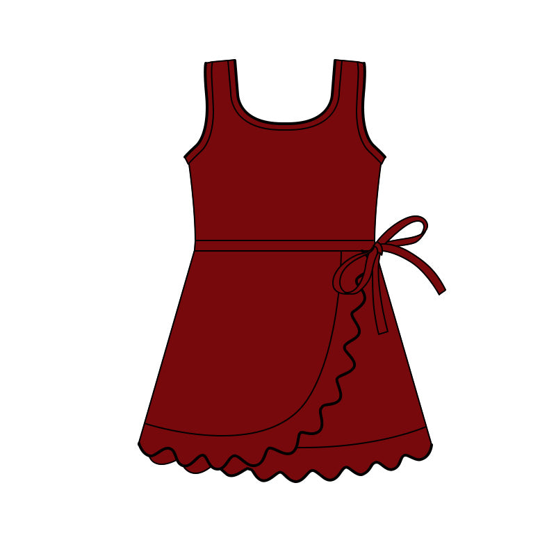 Baby Girls Maroon Sleeveless Yoga Active Shorts Scallop Knee Length Dresses Preorder
