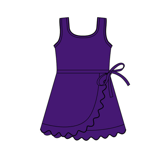 Baby Girls Purple Sleeveless Yoga Active Scallop Shorts Knee Length Dresses Preorder