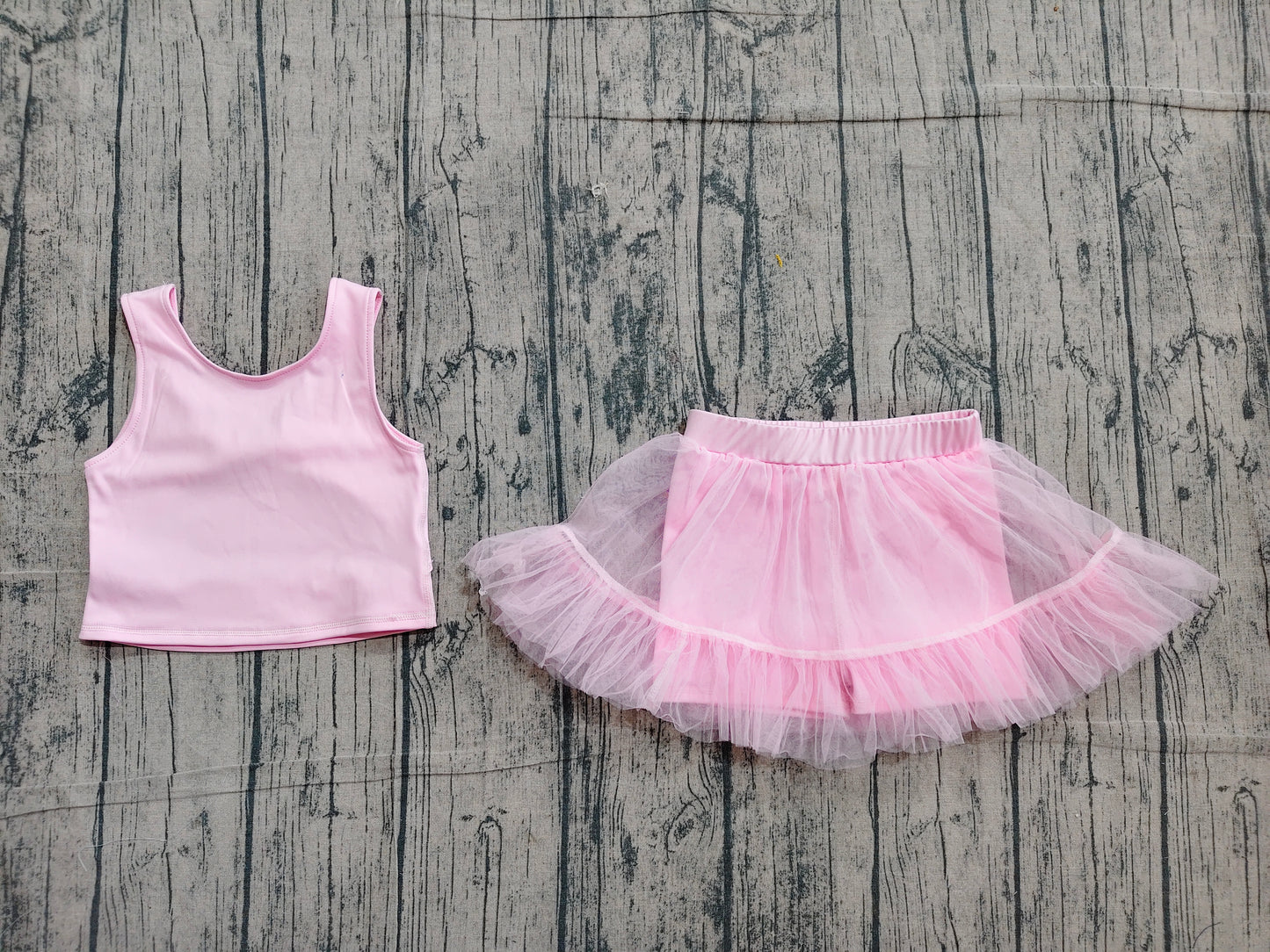 Baby Girls Pink Sleeveless Back Bow Vests Tassel Skirt Short Yoga Active Clothes Set Preorder