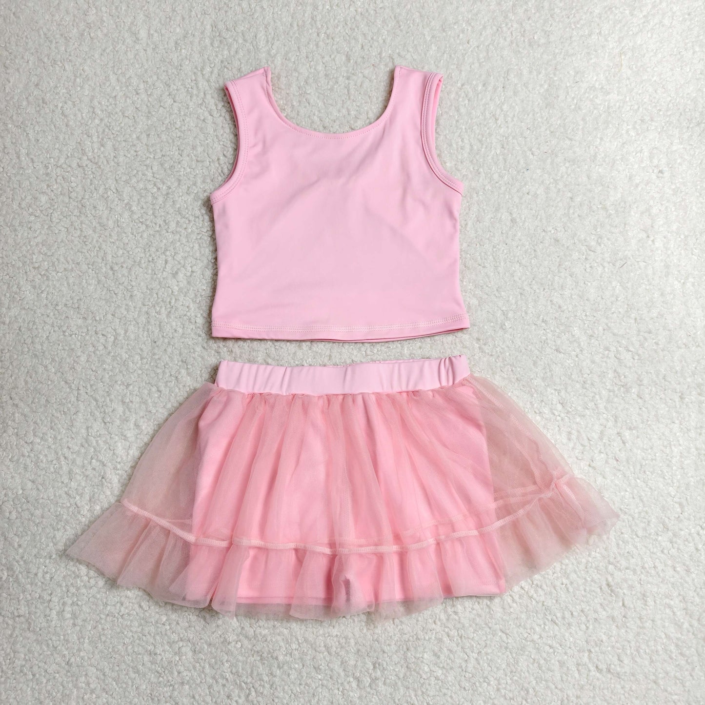 Baby Girls Pink Sleeveless Vests Tassel Skirt Short Yoga Active Clothes Set