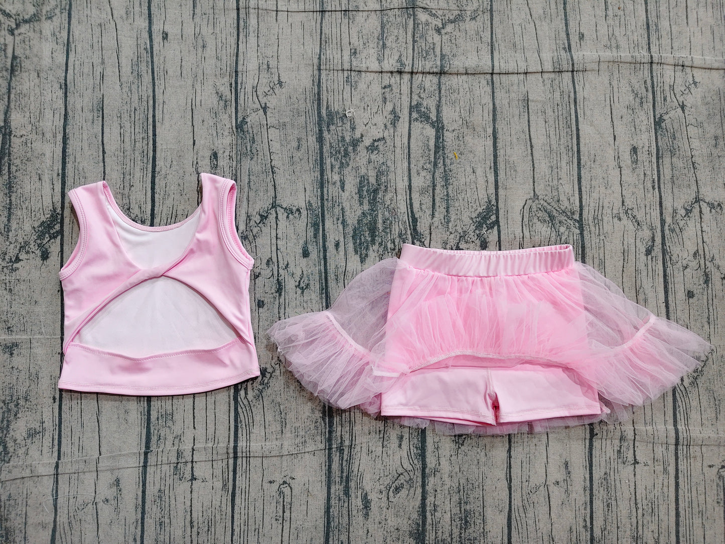 Baby Girls Pink Sleeveless Back Bow Vests Tassel Skirt Short Yoga Active Clothes Set Preorder