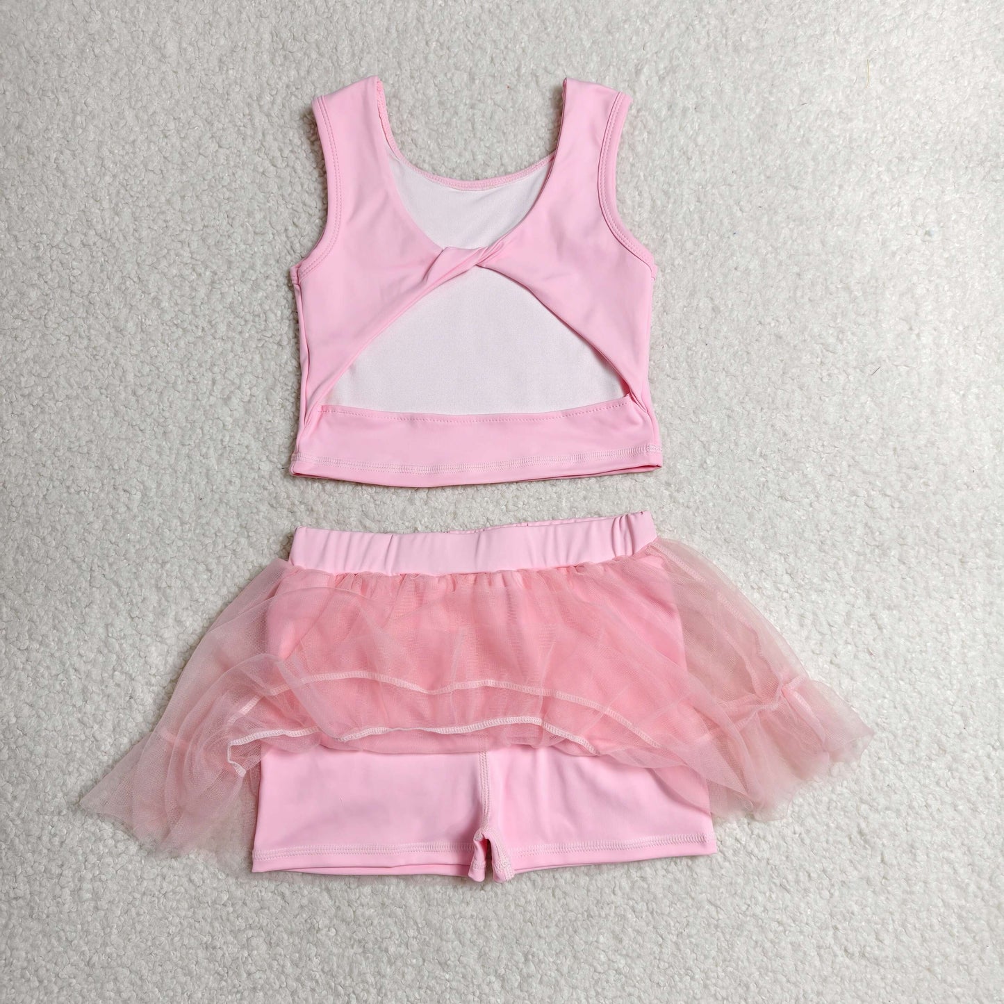 Baby Girls Pink Sleeveless Vests Tassel Skirt Short Yoga Active Clothes Set
