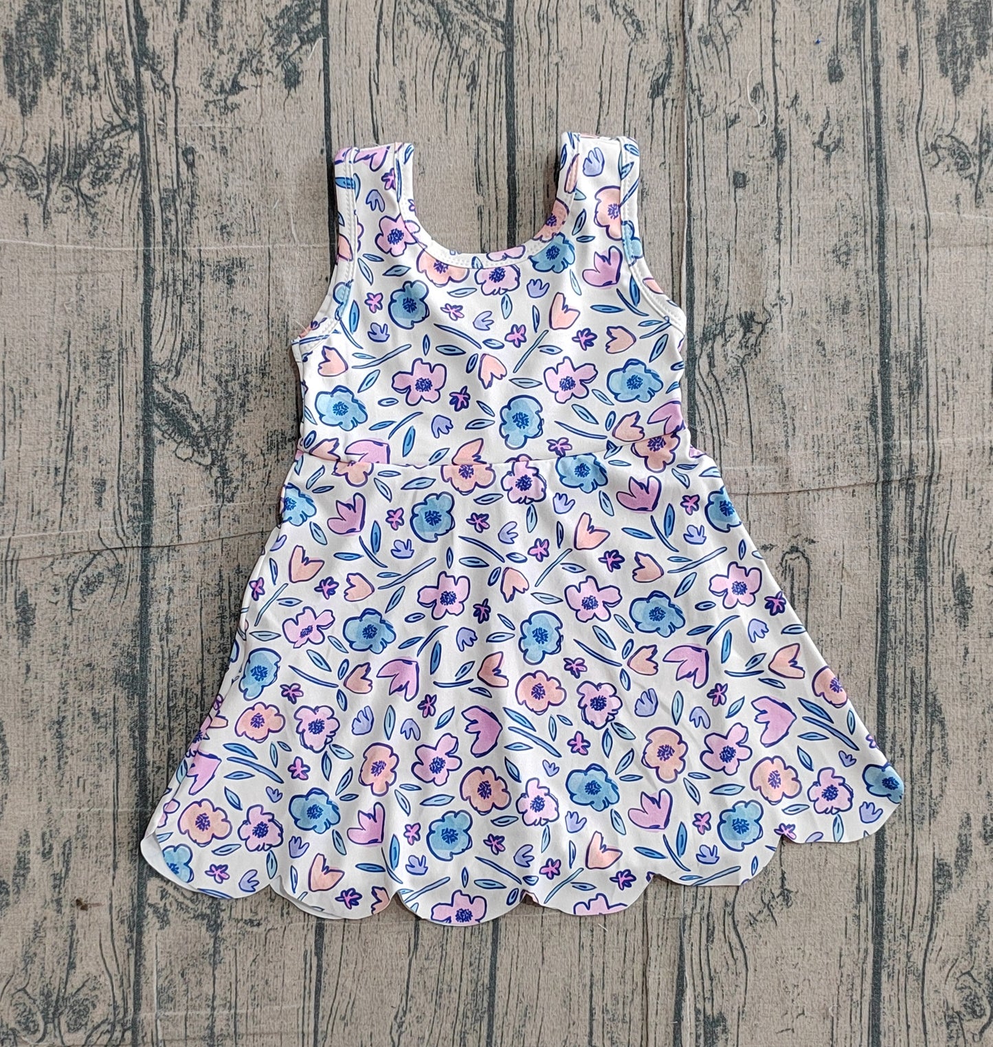 Baby Girls Colorful Flower Bows Top Yoga Active Scallop Short Knee Length Dress Preorder