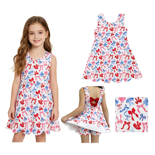 Baby Girls 4th of July Bows Yoga Active Short Scallop Knee Length Dress