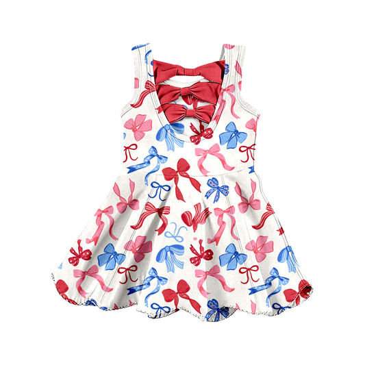 Baby Girls 4th of July Bows Top Yoga Active Scallop Short Knee Length Dress Preorder