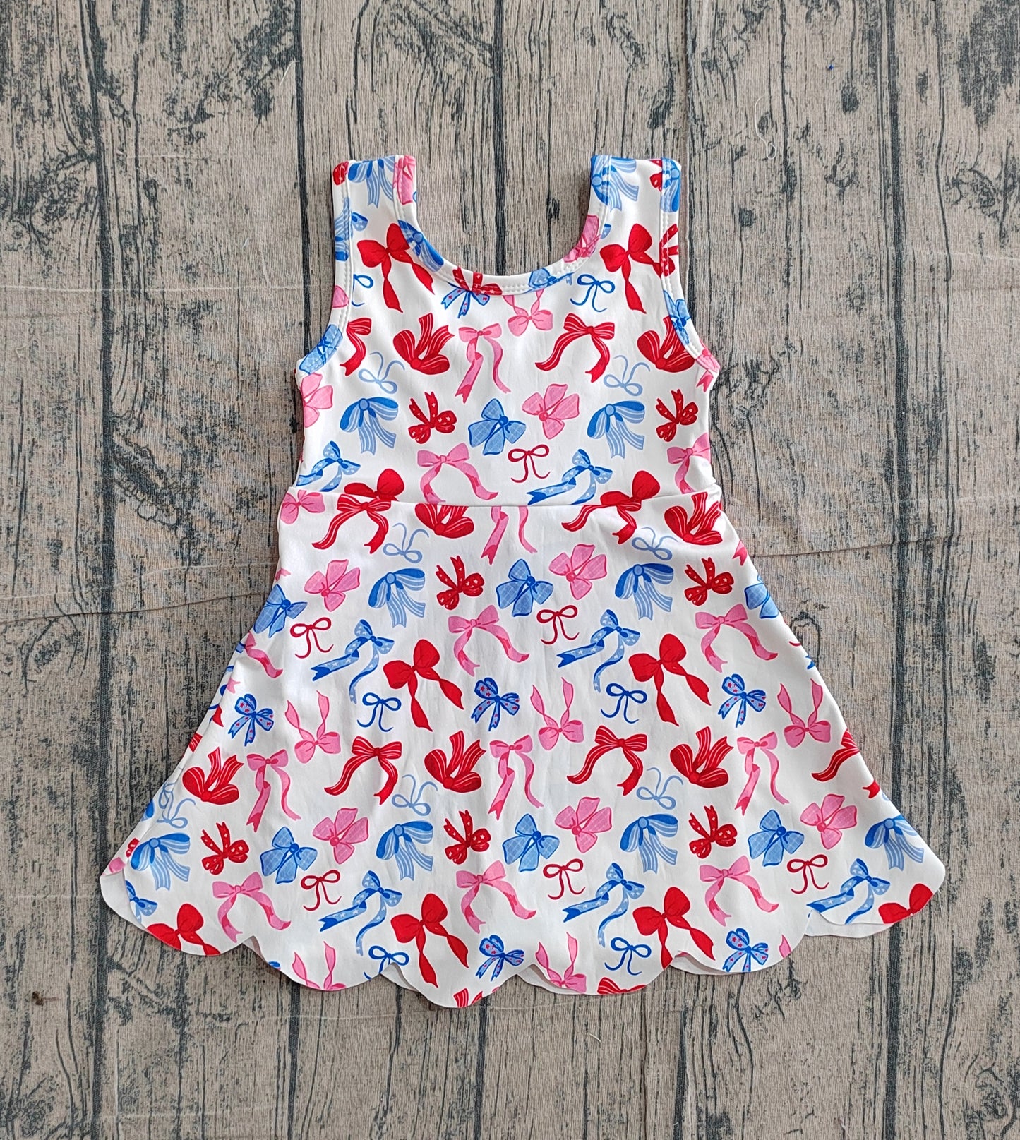 Baby Girls 4th of July Bows Yoga Active Short Scallop Knee Length Dress