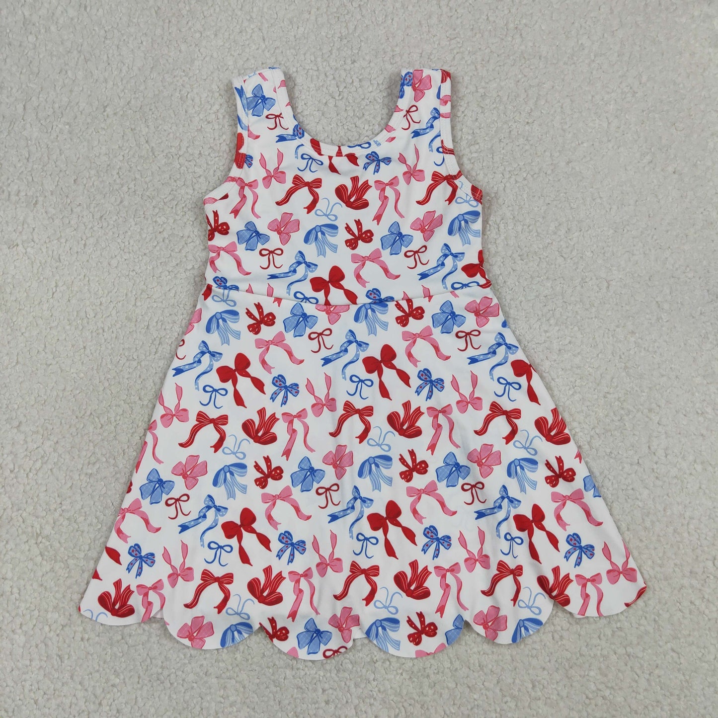 Baby Girls 4th of July Bows Yoga Active Short Scallop Knee Length Dress