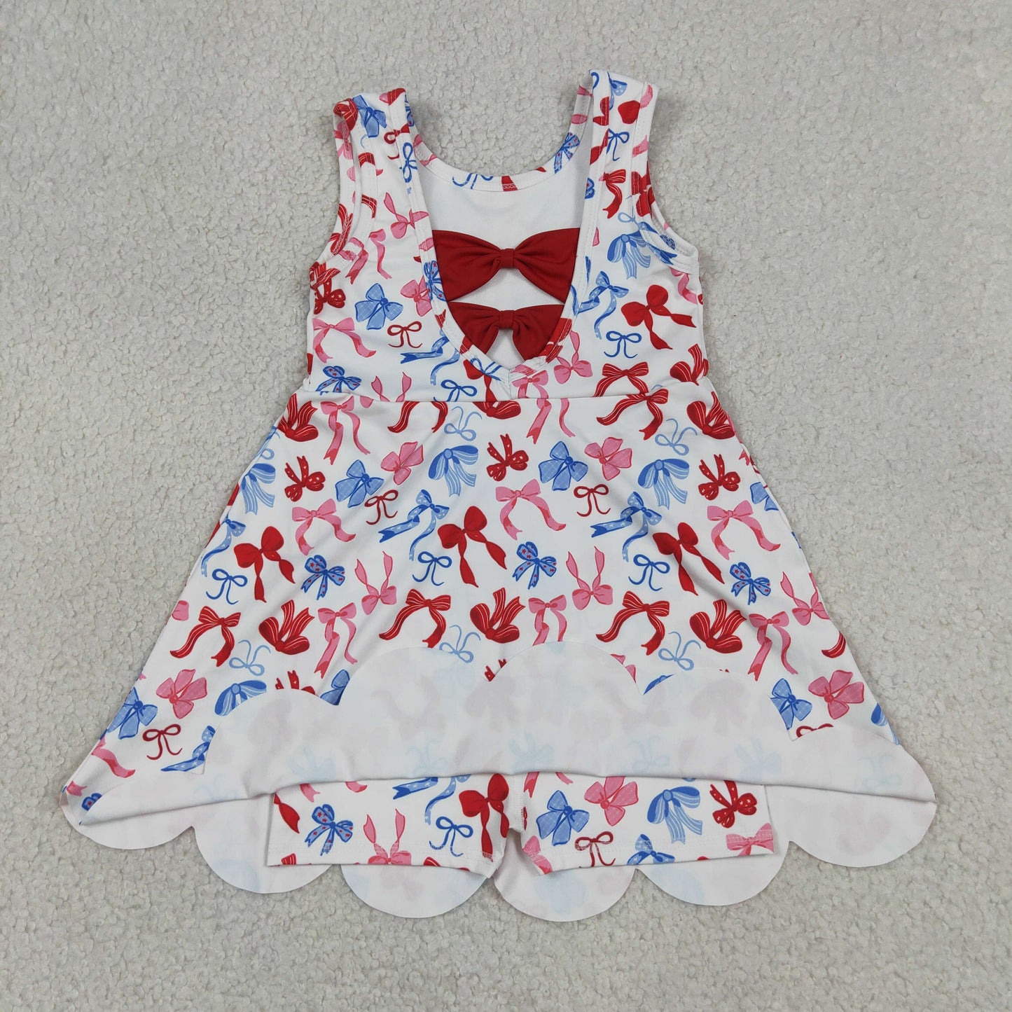 Baby Girls 4th of July Bows Yoga Active Short Scallop Knee Length Dress