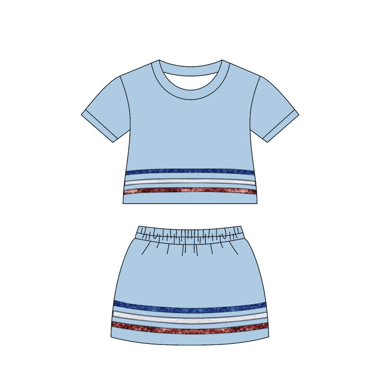 Baby Girls Blue Short Sleeve Stripe Top Skirt Shorts Clothes Sets Preorder