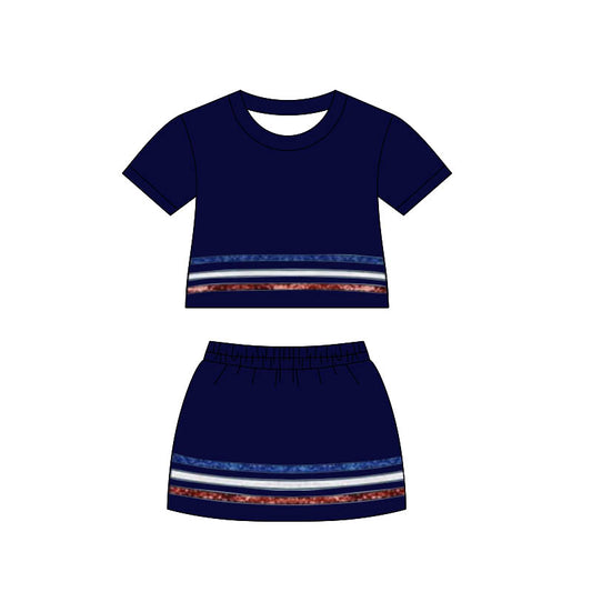 Baby Girls Navy Short Sleeve Stripe Top Skirt Shorts Clothes Sets Preorder