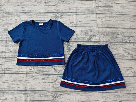 Baby Girls Navy Short Sleeve Stripe Top Skirt Shorts Clothes Sets Preorder