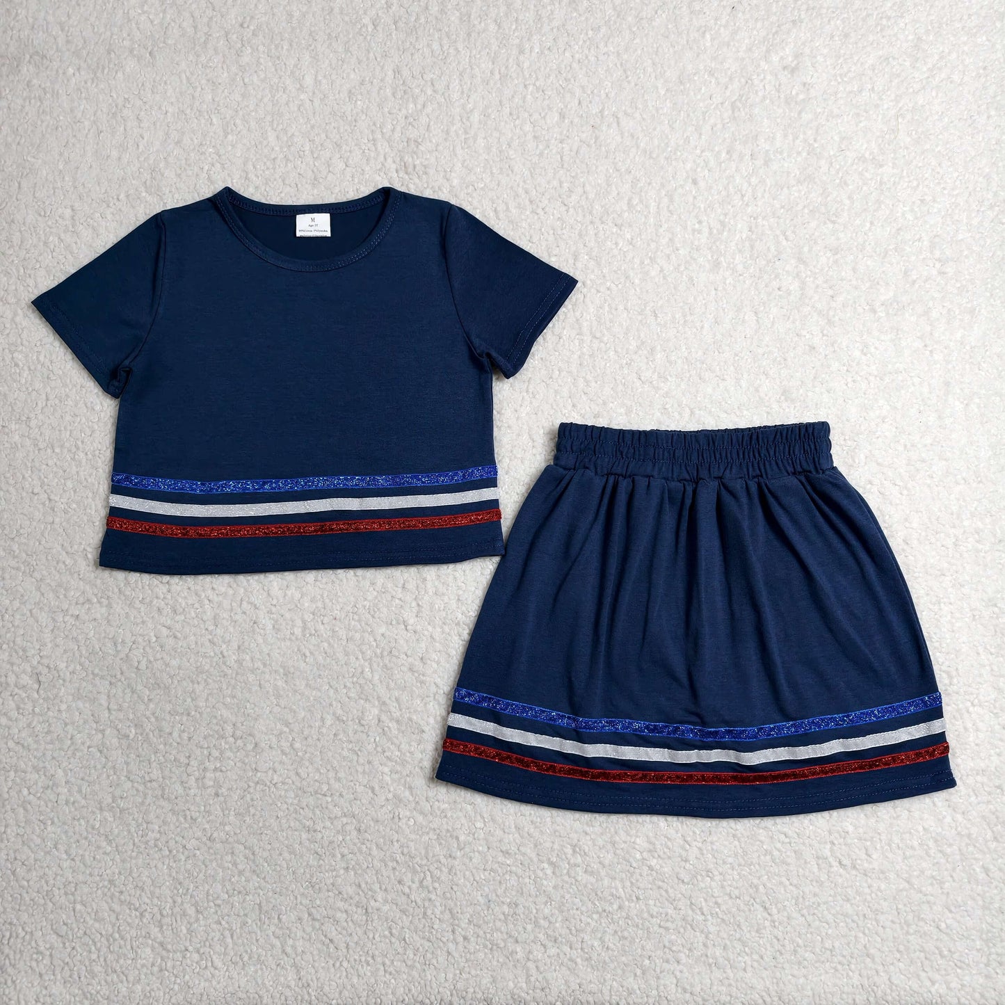 Baby Girls Navy Short Sleeve Stripe Top Skirt Shorts Slouchy Clothes Sets