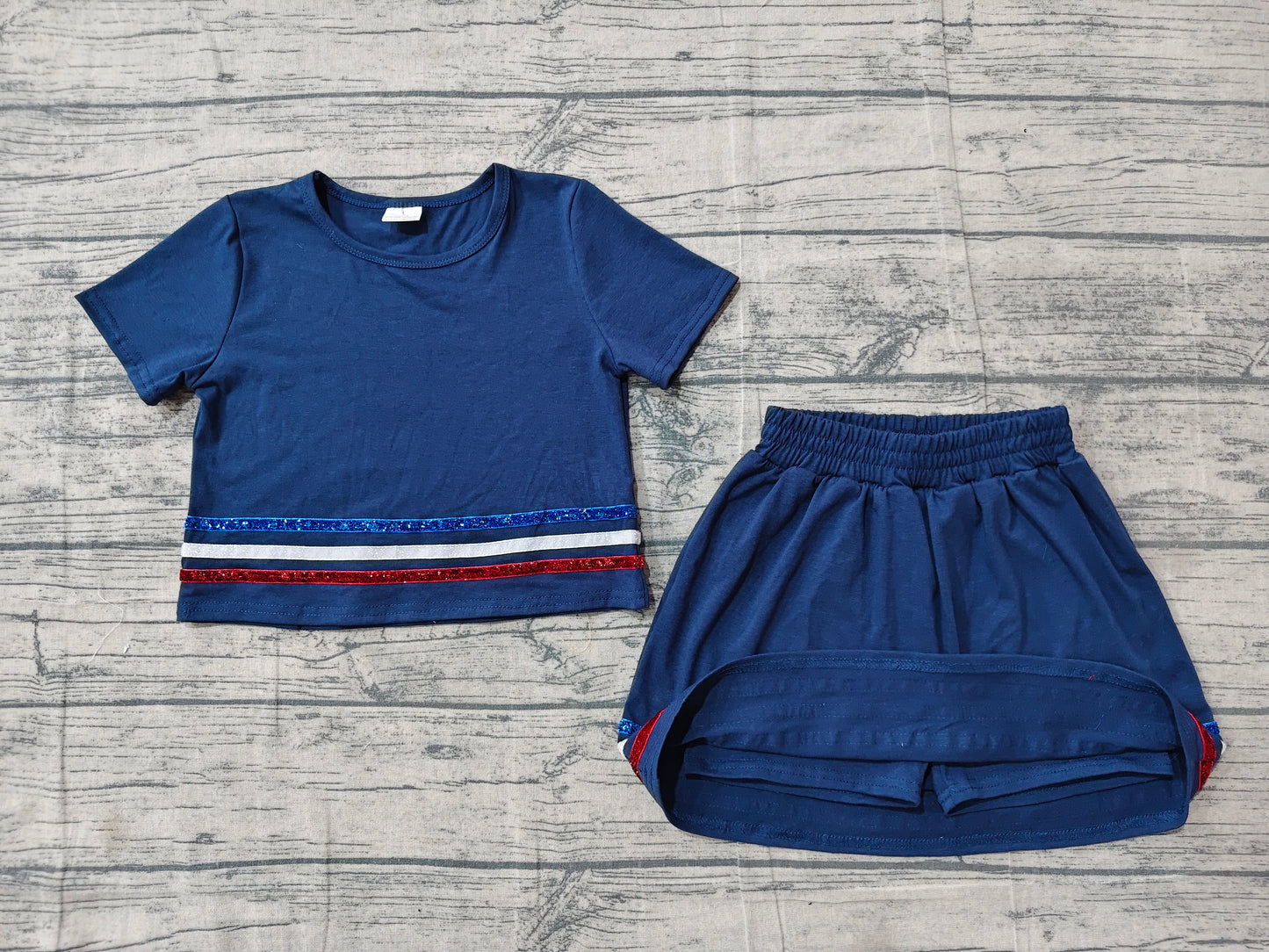 Baby Girls Navy Short Sleeve Stripe Top Skirt Shorts Clothes Sets Preorder