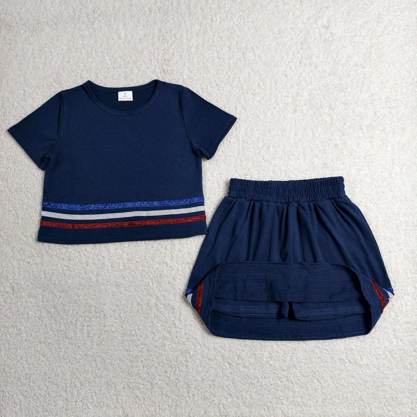 Baby Girls Navy Short Sleeve Stripe Top Skirt Shorts Slouchy Clothes Sets