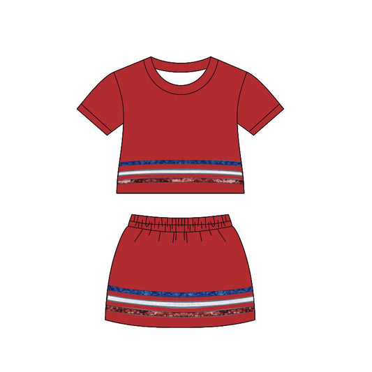 Baby Girls Red Short Sleeve Stripe Top Skirt Shorts Clothes Sets Preorder