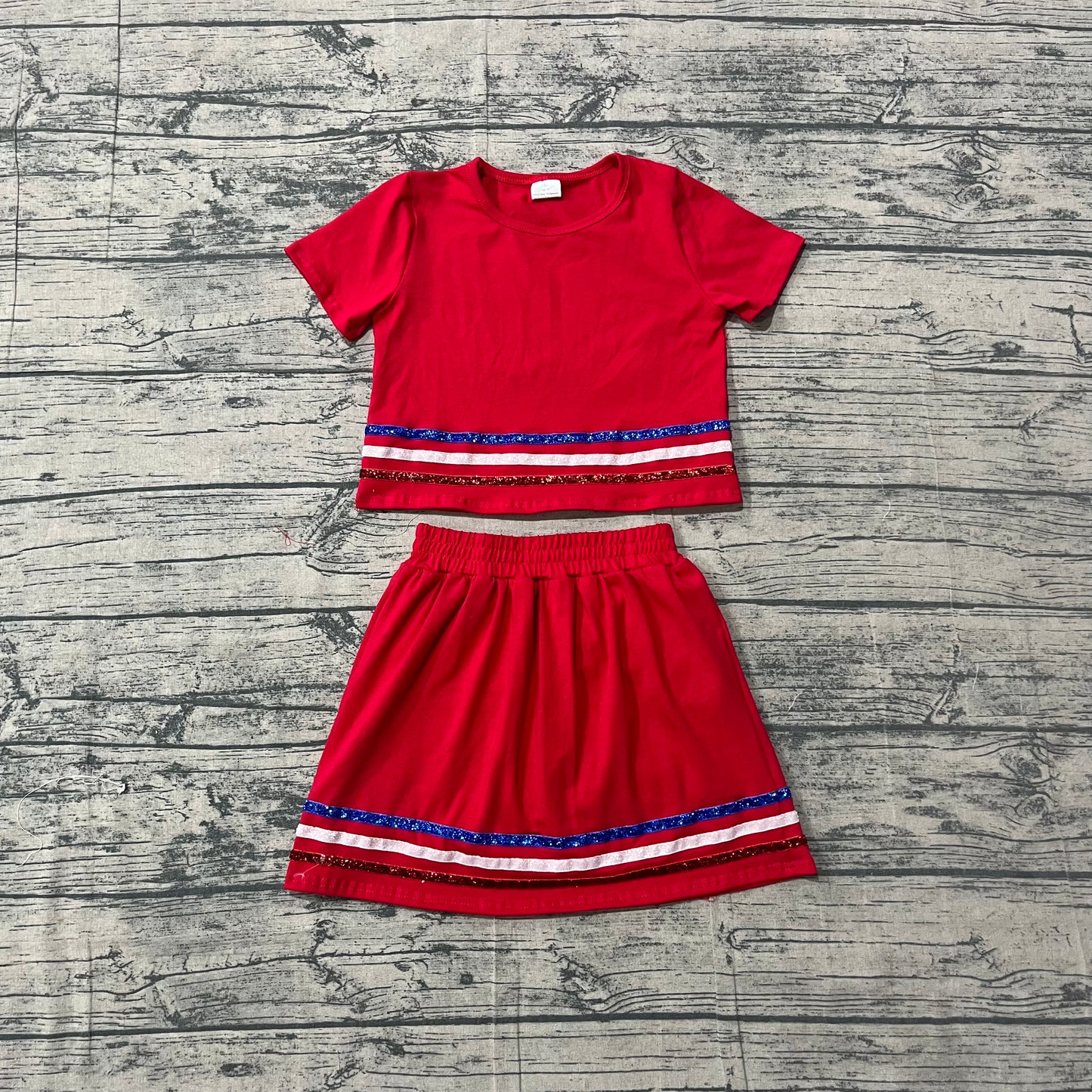Baby Girls Red Short Sleeve Stripe Top Skirt Shorts Clothes Sets Preorder