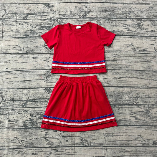 Baby Girls Red Short Sleeve Stripe Top Skirt Shorts Clothes Sets Preorder