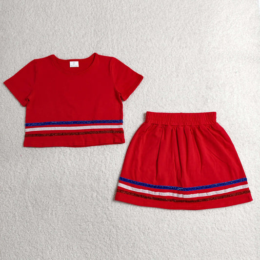 Baby Girls Red Short Sleeve Stripe Top Skirt Shorts Slouchy Clothes Sets