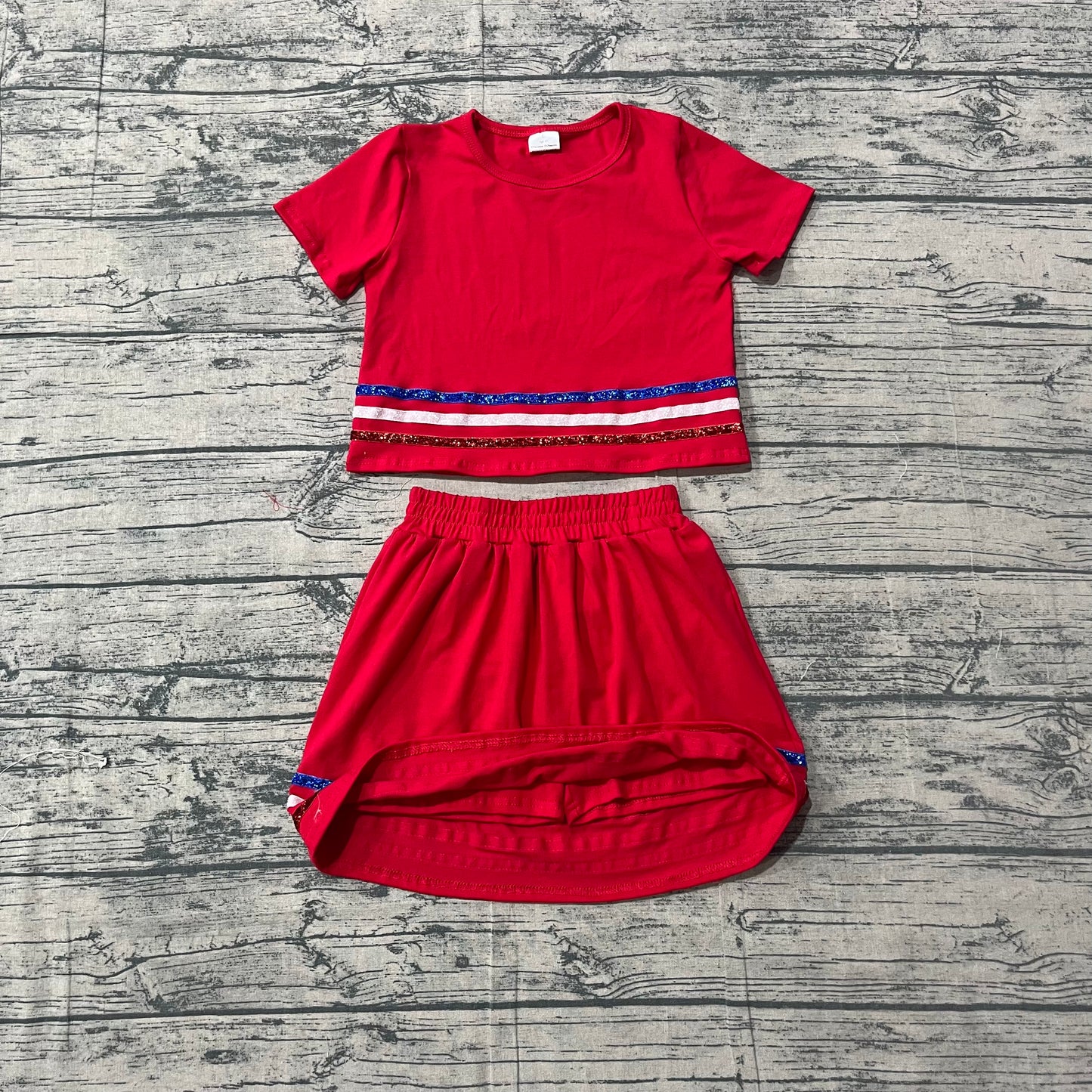 Baby Girls Red Short Sleeve Stripe Top Skirt Shorts Clothes Sets Preorder