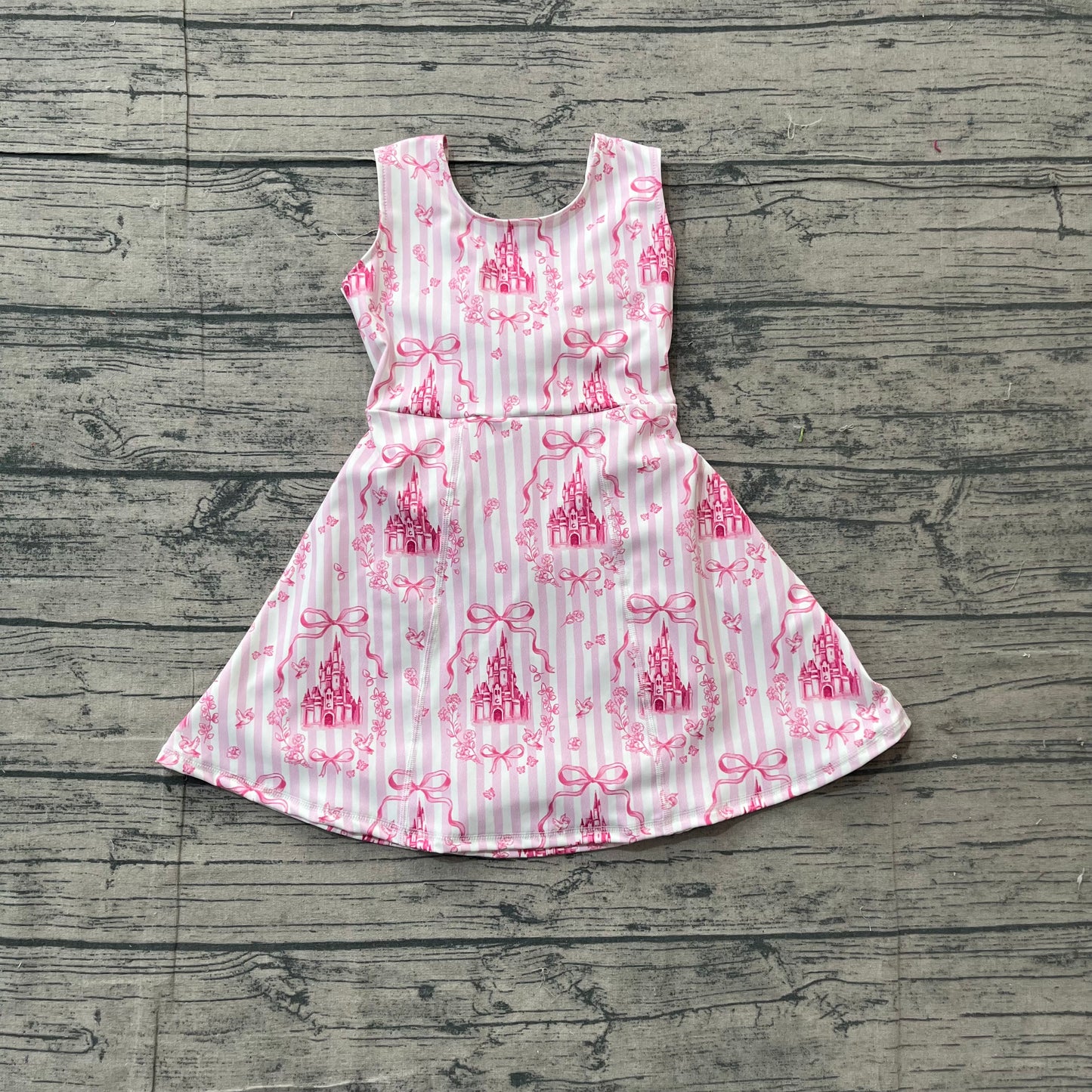 Baby Girls Pink Stripe Bows Castles Yoga Active Short Knee Length Dresses