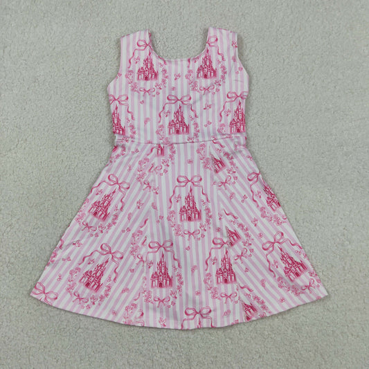 Baby Girls Pink Stripe Bows Castles Yoga Active Short Knee Length Dresses