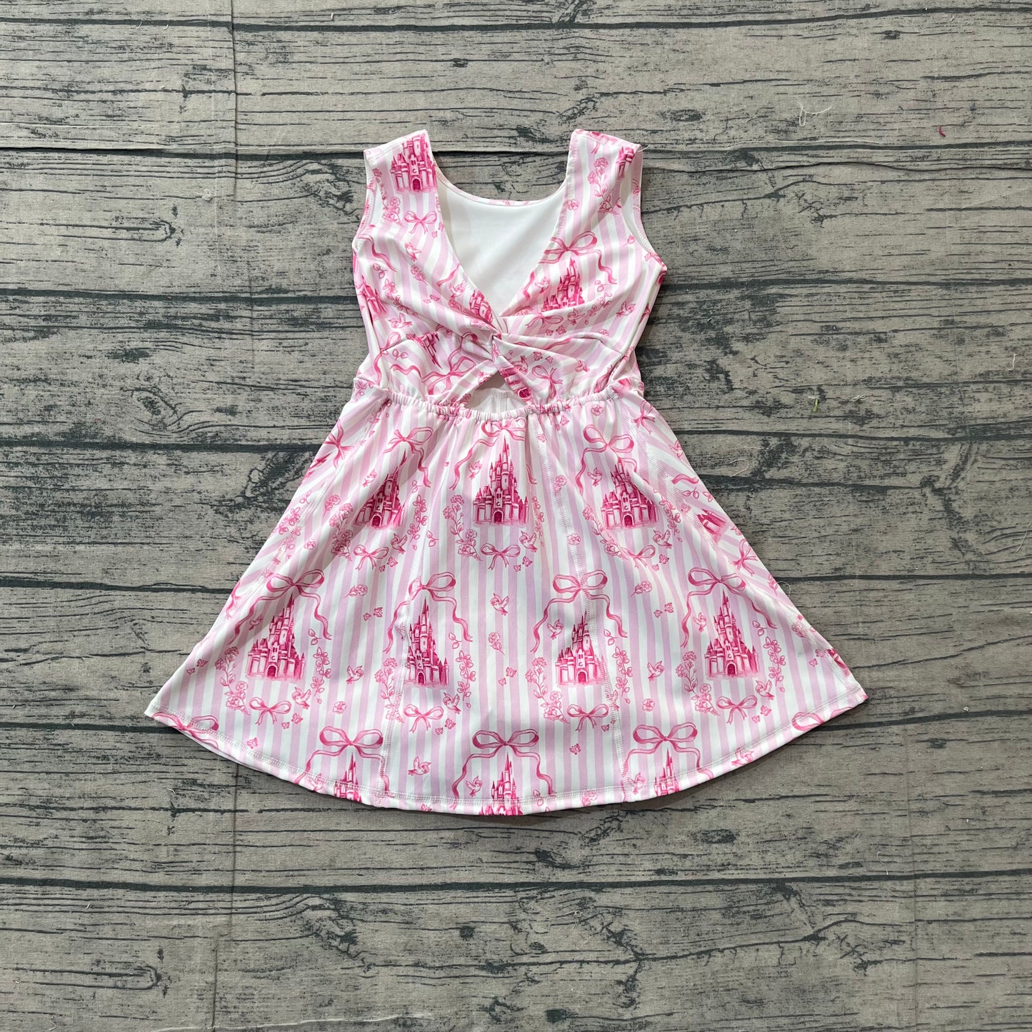 Baby Girls Pink Stripe Bows Castles Yoga Active Short Knee Length Dresses