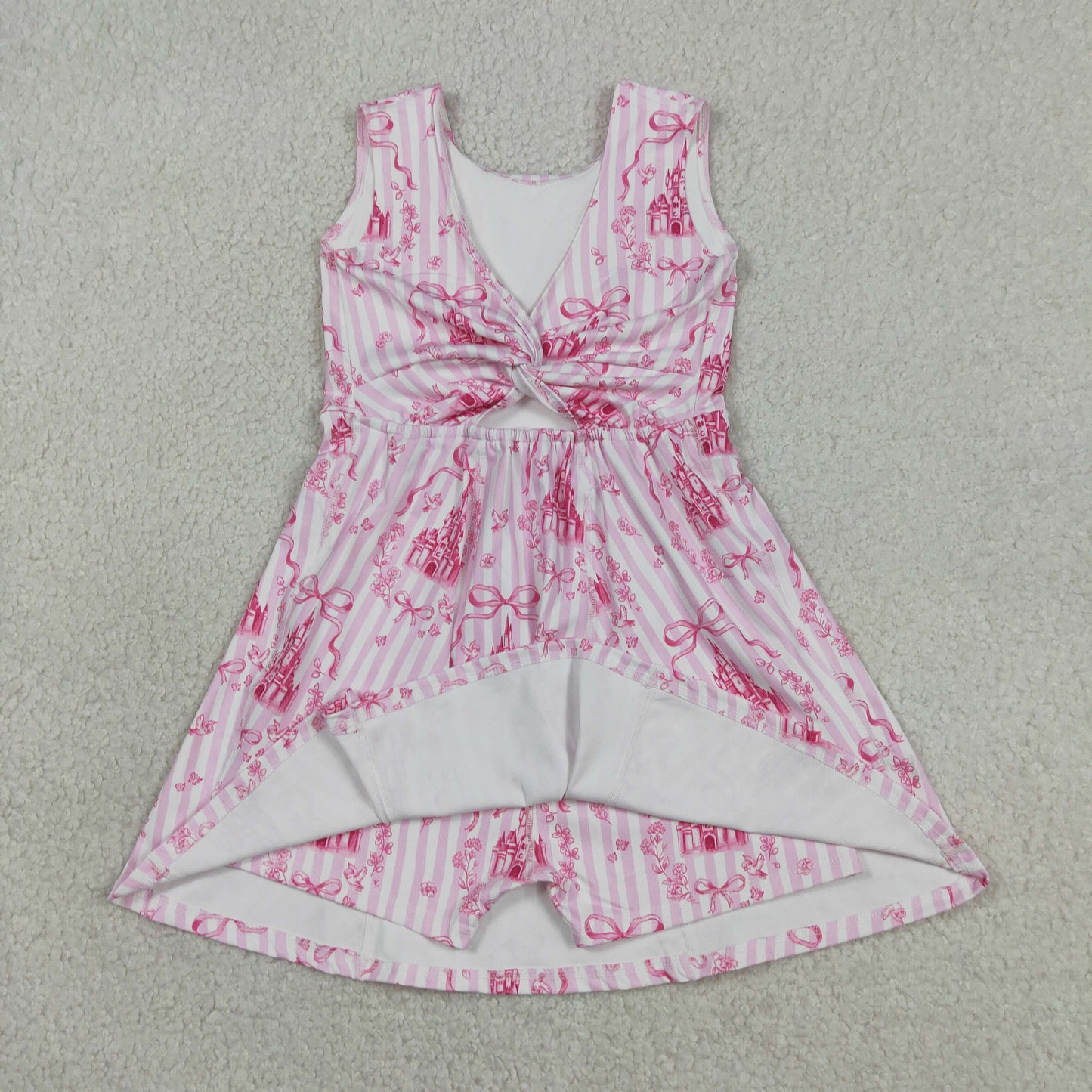 Sibling Baby Girls Castles Bows Clothes Sets Knee Length Dress Rompers