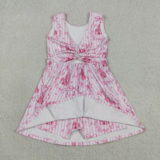 USA Shop Baby Girls Pink Stripe Bows Castles Yoga Active Short Knee Length Dresses