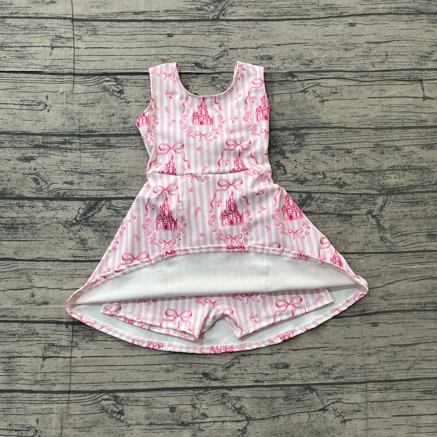 Baby Girls Pink Stripe Bows Castles Yoga Active Short Knee Length Dresses