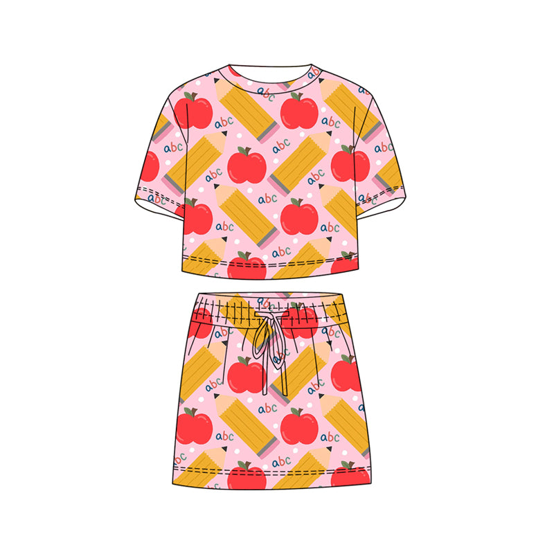 Baby Girls Apple Pencils ABC Top Skirt Shorts Back to School Clothes Sets Preorder