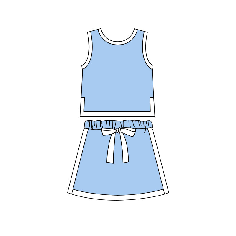 Baby Girls Blue Sleeveless Vest Top Skirt Shorts Clothes Sets Preorder