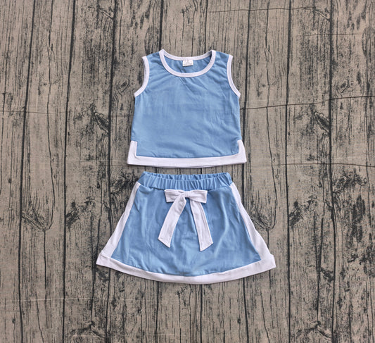 Baby Girls Blue Sleeveless Vest Top Skirt Shorts Clothes Sets Preorder