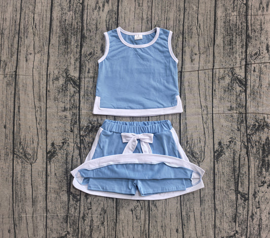 Baby Girls Blue Sleeveless Vest Top Skirt Shorts Clothes Sets Preorder