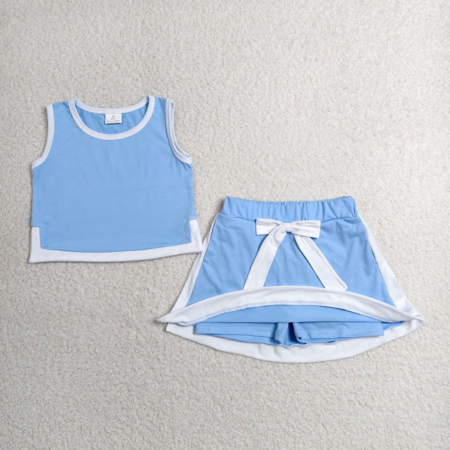 Baby Girls Light Blue Sleeveless Vest Top Skirt Shorts Clothes Sets