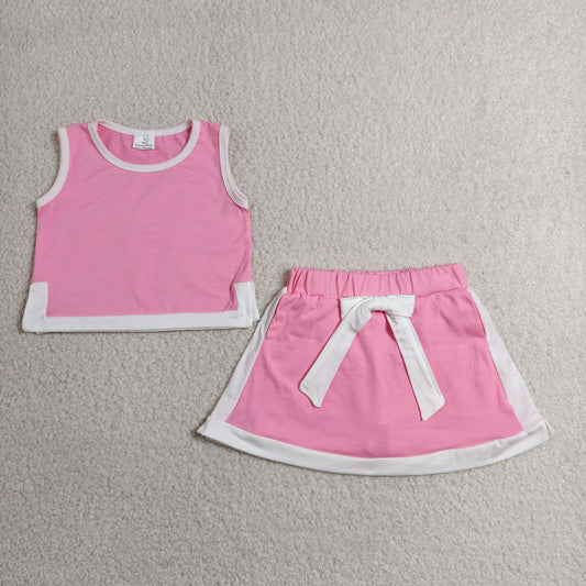 Baby Girls Pink White Sleeveless Vest Top Skirt Shorts Clothes Sets
