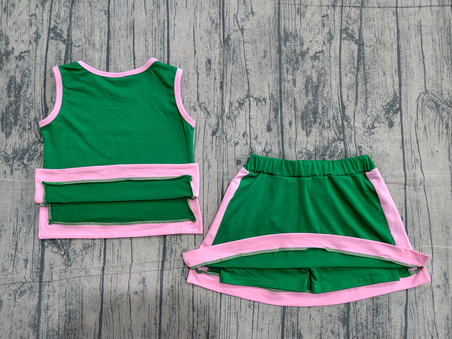 Baby Girls Green Pink Sleeveless Vest Top Bows Skirt Shorts Clothes Sets