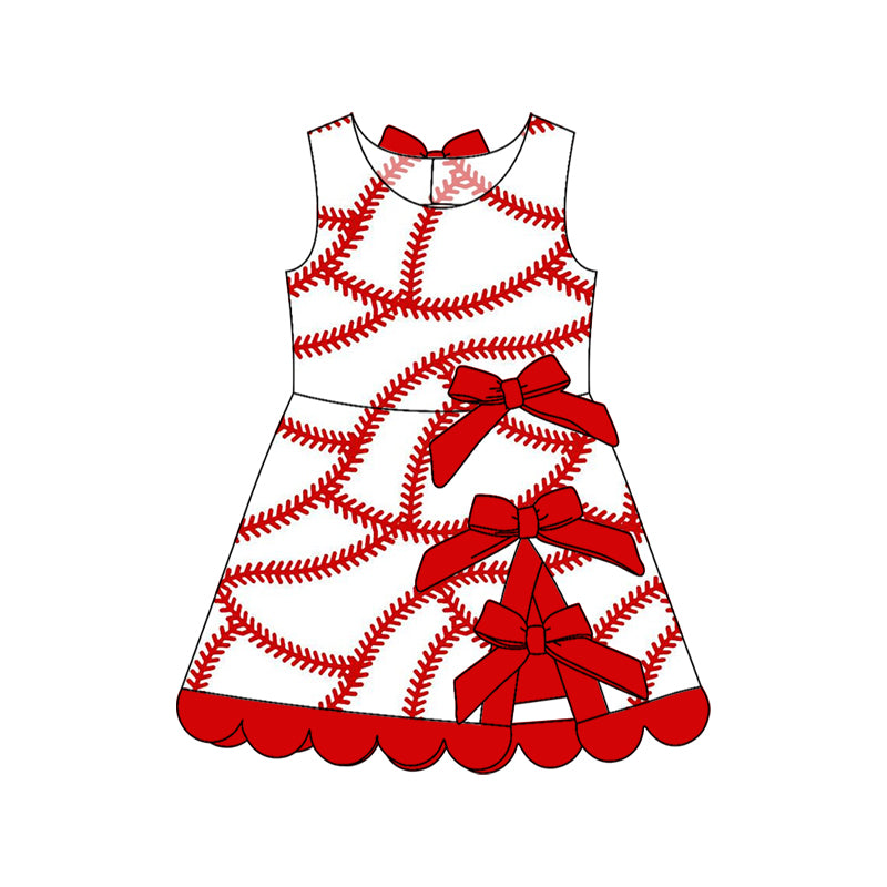 Baby Girls Baseball Bows Team Yoga Active Scallop Short Knee Length Dress Preorder