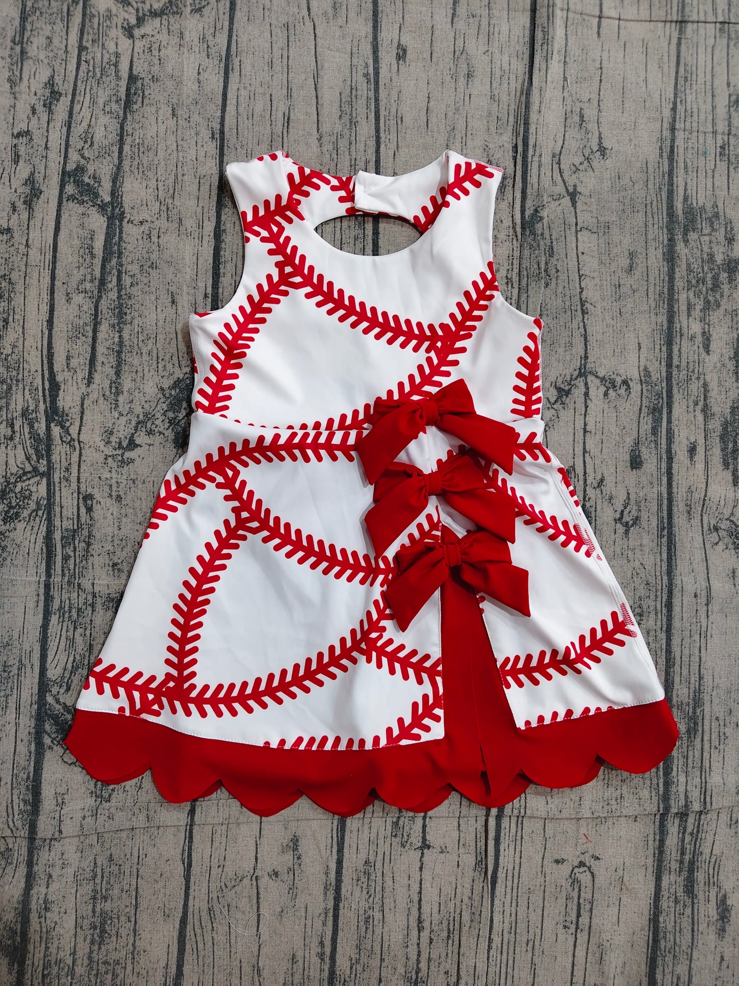 Baby Girls Baseball Bows Team Yoga Active Scallop Short Knee Length Dress Preorder