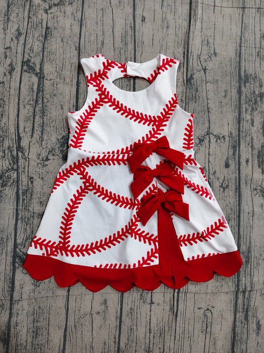 Baby Girls Baseball Bows Team Yoga Active Scallop Short Knee Length Dress Preorder