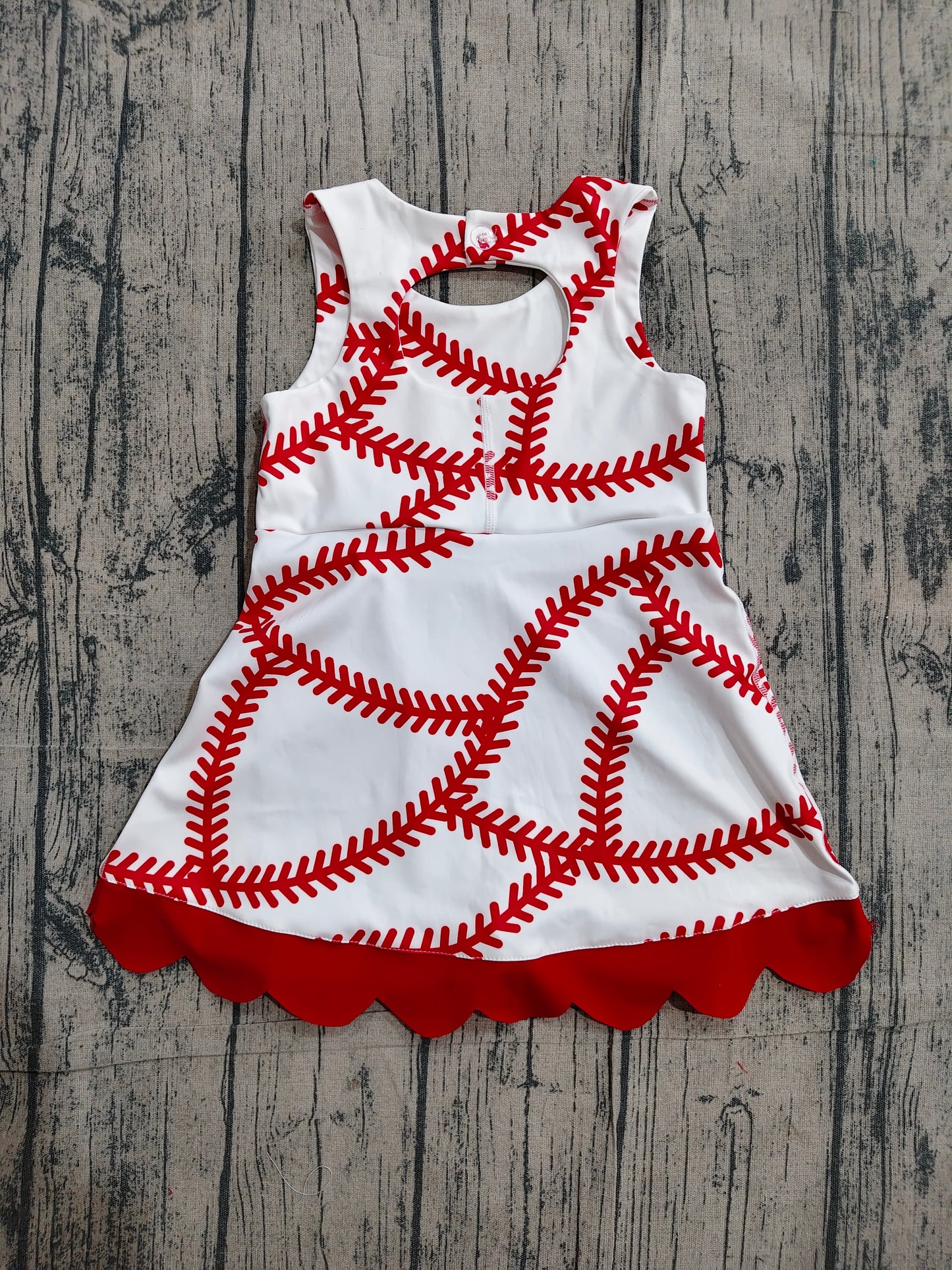 Baby Girls Baseball Bows Team Yoga Active Scallop Short Knee Length Dress Preorder