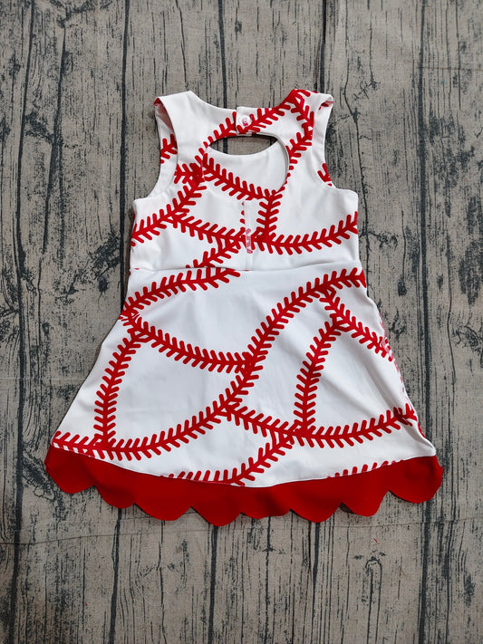 Baby Girls Baseball Bows Team Yoga Active Scallop Short Knee Length Dress Preorder