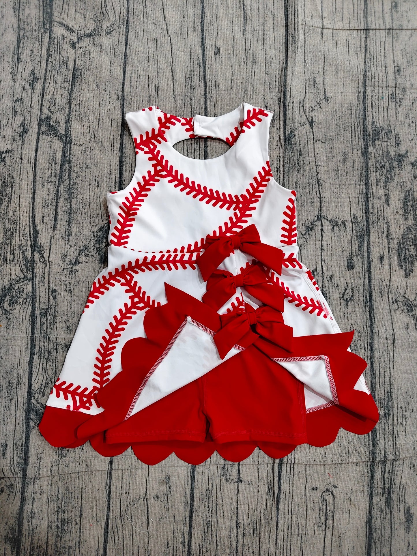 Baby Girls Baseball Bows Team Yoga Active Scallop Short Knee Length Dress Preorder