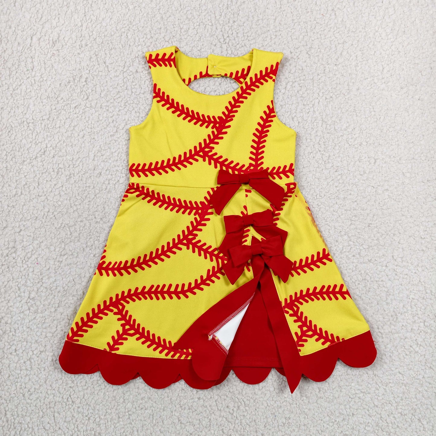 Sibling Baby Girls Sleeveless Baseballs Footballs Bows Scallop Yoga Active Shorts Dresses