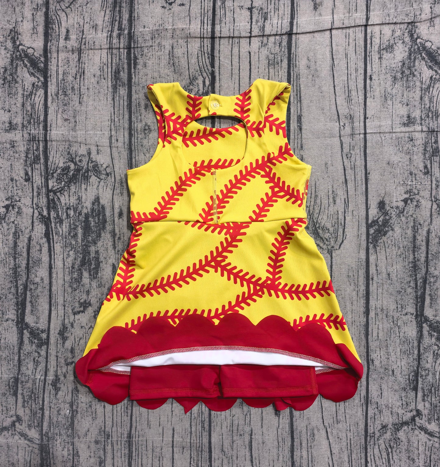 Baby Girls Softball Bows Team Yoga Active Scallop Short Knee Length Dress Preorder